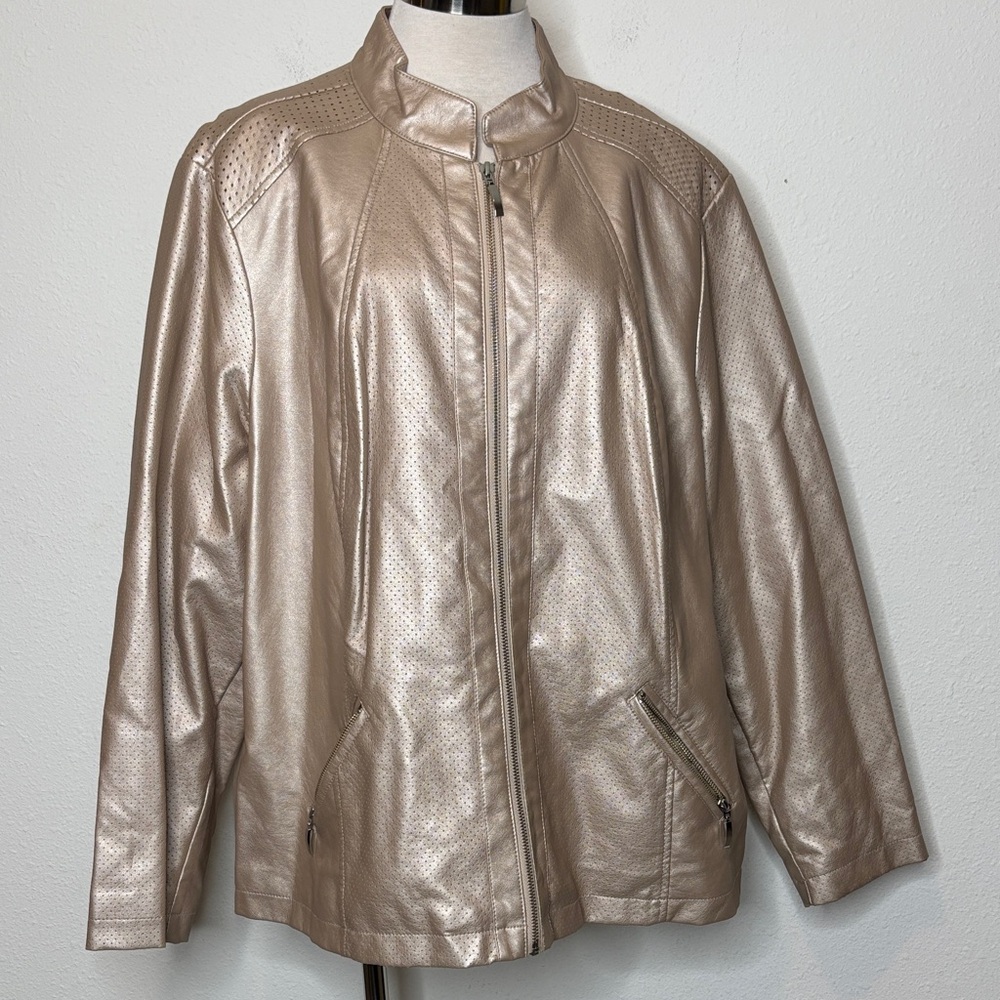 CJ Banks size 2X Women's Metallic rose gold faux Leather Jacket